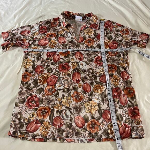 Vtg Y2K 2000s Orange Floral Sketch Pullover Polo Top Sz L Boho Cottagecore - Picture 8 of 8